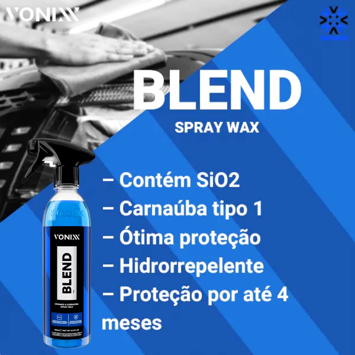 Blend Spray 500ml Cera Liquida Cristalizadora Automotiva Carnaúba e Sílica - Imagem 2