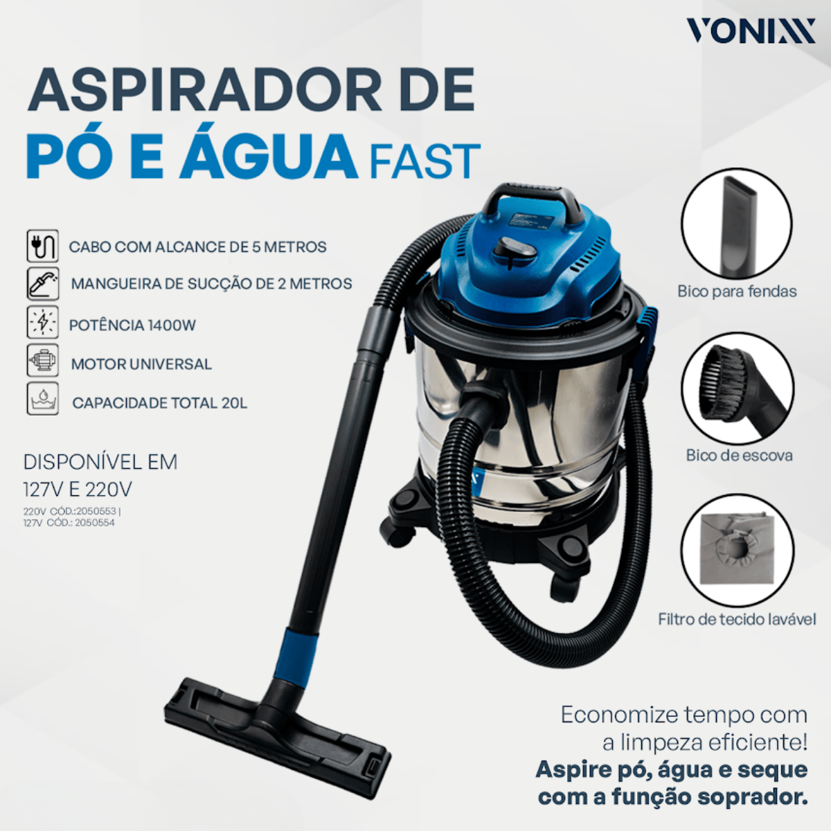 Aspiradora de Pó Água Fast 20L 1400w 3 em 1 127V 220V - Imagem 2