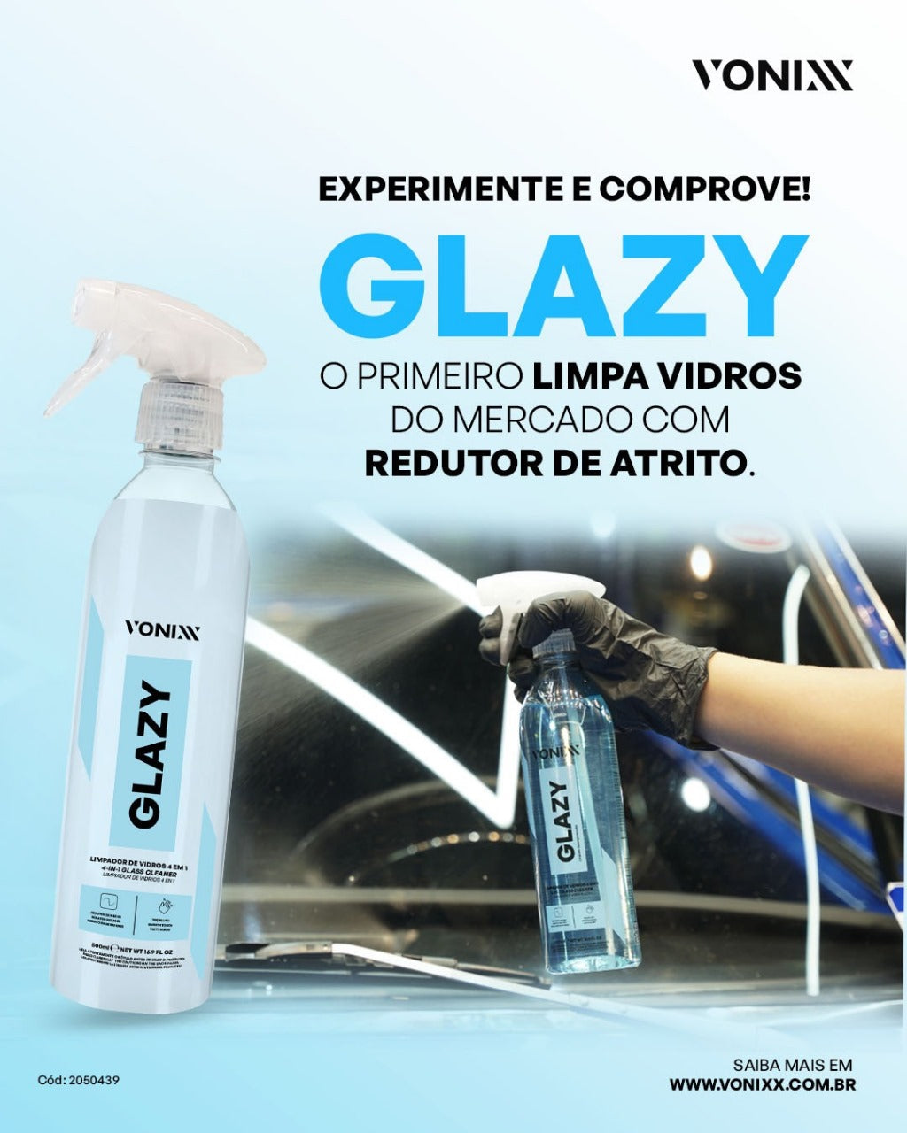 Glazy Limpador de Vidros 4 em 1 Com Redutor de Atrito 500ml - Imagem 2