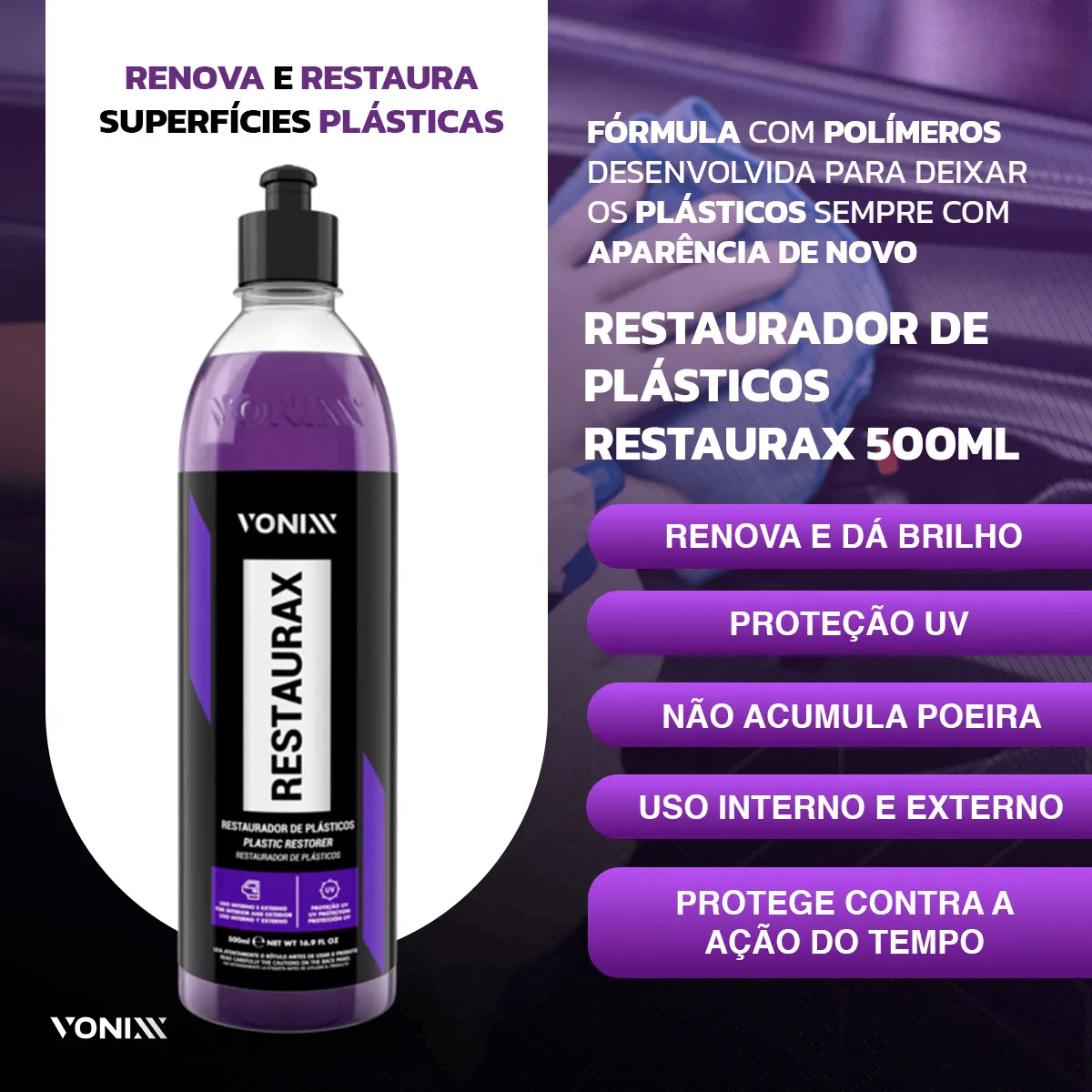 Restaurax 500ml Restaurador Revitalizador Renovador Protetor de Plasticos Externos - Imagem 2
